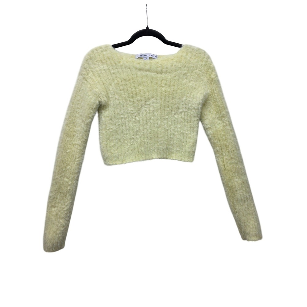 Hyfve Pale Yellow Fuzzy‎ Eyelash Knit Cropped Sweater Long Sleeve Medium